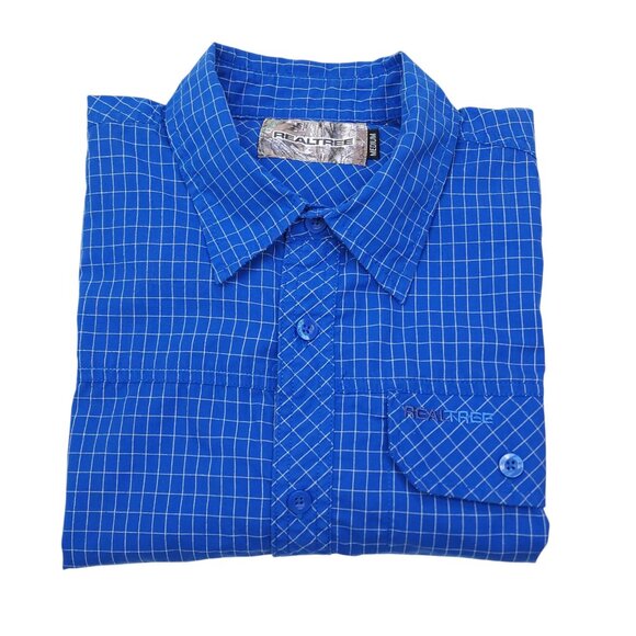 Realtree Mens M Short Sleeve Button Up Shirt Blue Plaid Lightweight Breathable - Picture 1 of 11